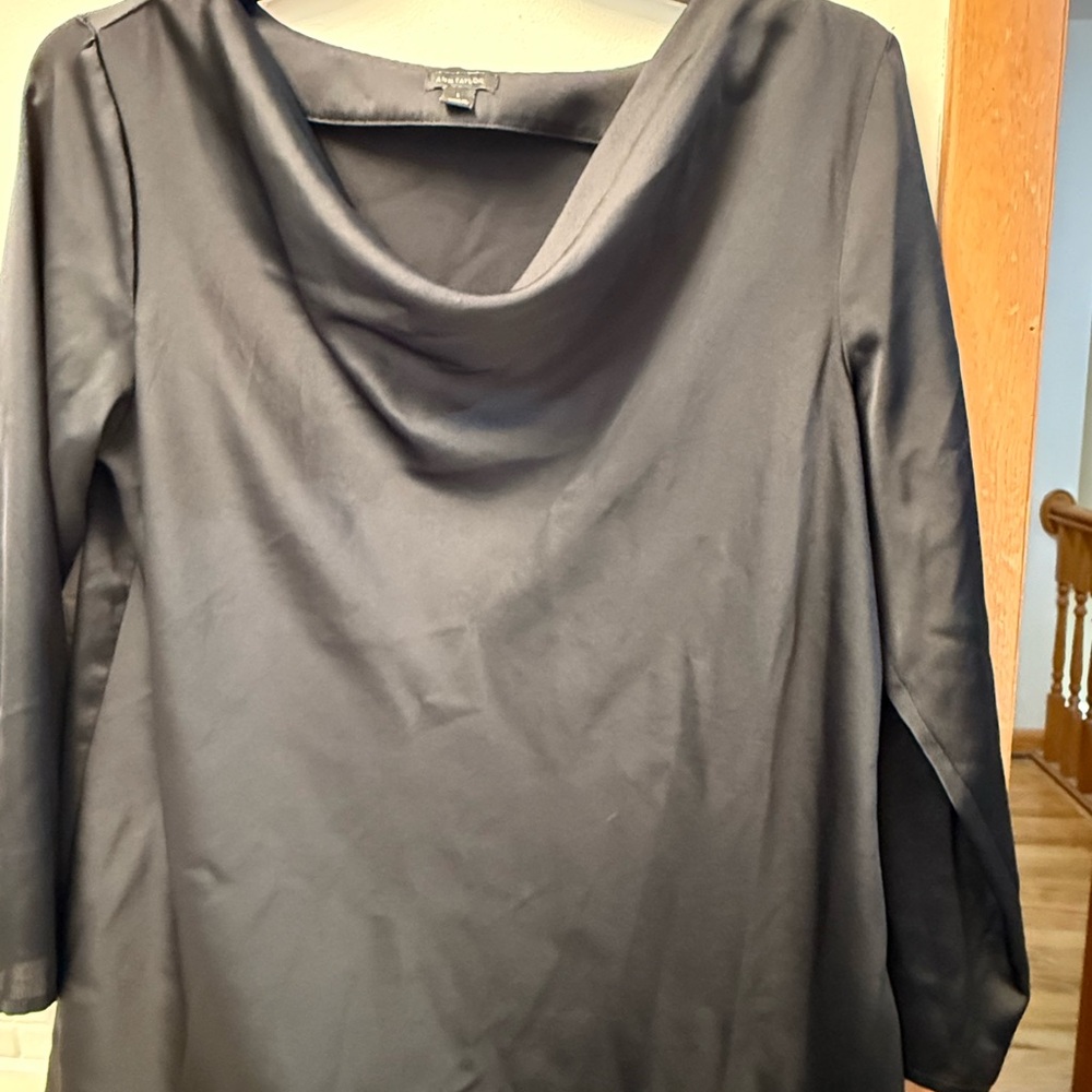 Ann Taylor Charcoal Cowl Neck Blouse